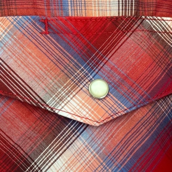 Wrangler Western Shirts Men’s Snap Shirt XL Like New Short Sleeves Red Plaid - Picture 6 of 11